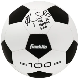 Hope Solo Signed Black & White Franklin Soccer Ball w/08, 12 Olympic Gold