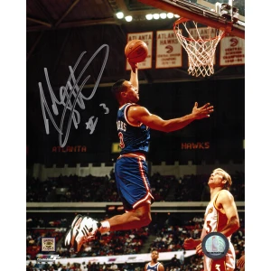 John Starks Signed New York Knicks Blue Jersey Action 8x10 Photo