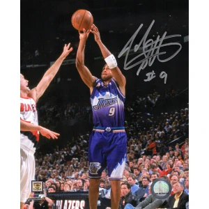 John Starks Signed Utah Jazz Purple Jersey Shooting Action 8x10 Photo