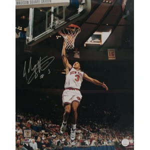 John Starks Signed New York Knicks White Jersey Action 16x20 Photo
