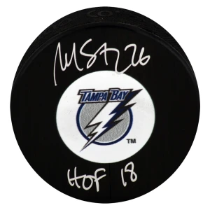 Martin St. Louis Signed Tampa Bay Lightning Medium Logo Hockey Puck w/HOF'18