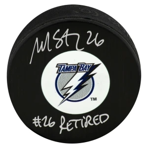 Martin St. Louis Signed Tampa Bay Lightning Medium Logo Hockey Puck w/#26 Retired