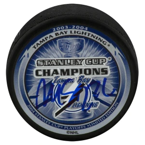 Martin St. Louis Signed Tampa Bay Lightning 2004 Stanley Cup Champs Logo Hockey Puck