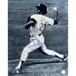 Don Sutton Signed Los Angeles Dodgers B&W Pitching Action 16x20 Photo