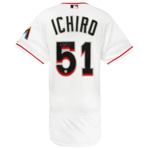 Ichiro Suzuki Signed Miami Marlins White Majestic Authentic Flex Base Baseball Jersey - (Ichiro Hologram)