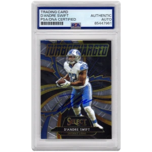 D'Andre Swift Signed Detroit Lions 2020 Select Turbo Charged Rookie Football Card #T19 - (PSA Encapsulated)