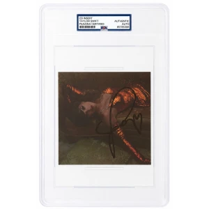 Taylor Swift Signed 'Life Of A Showgirl' (Laying Down) 5x5 CD Insert w/Heart - (PSA/DNA Encapsulated)