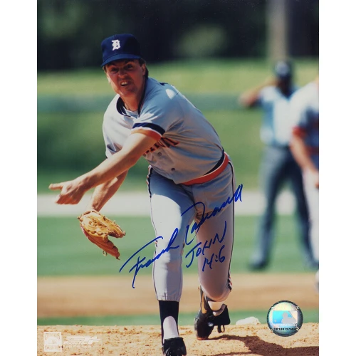 Frank Tanana Signed Detroit Tigers Pitching Grey Jersey Action 8x10 Photo