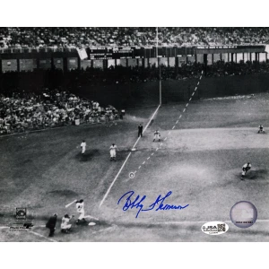 Bobby Thomson Signed Giants Shot Heard Around World HR B&W 8x10 Photo - (JSA)