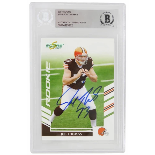 Joe Thomas Signed Cleveland Browns 2007 Score Rookie Football Card #355 - (Beckett Encapsulated)