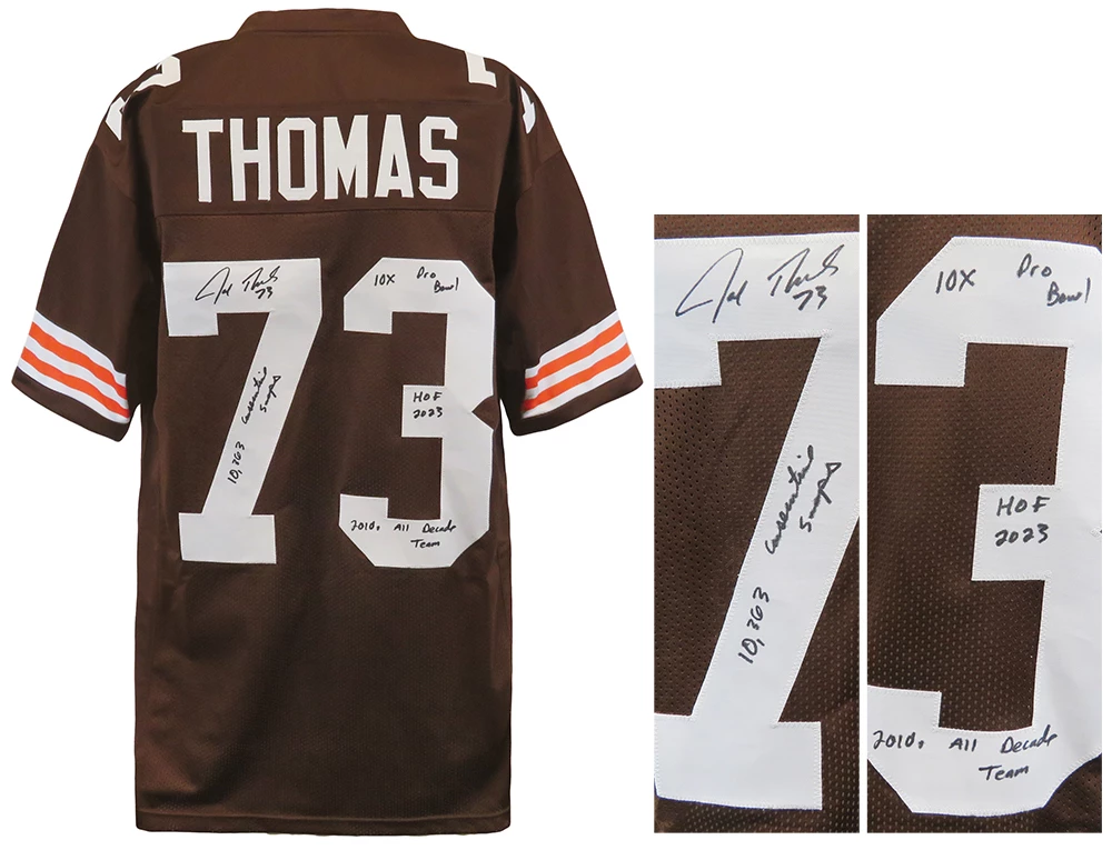 Joe Thomas Signed Brown Custom Football Jersey w/4-Inscriptions - Image 2