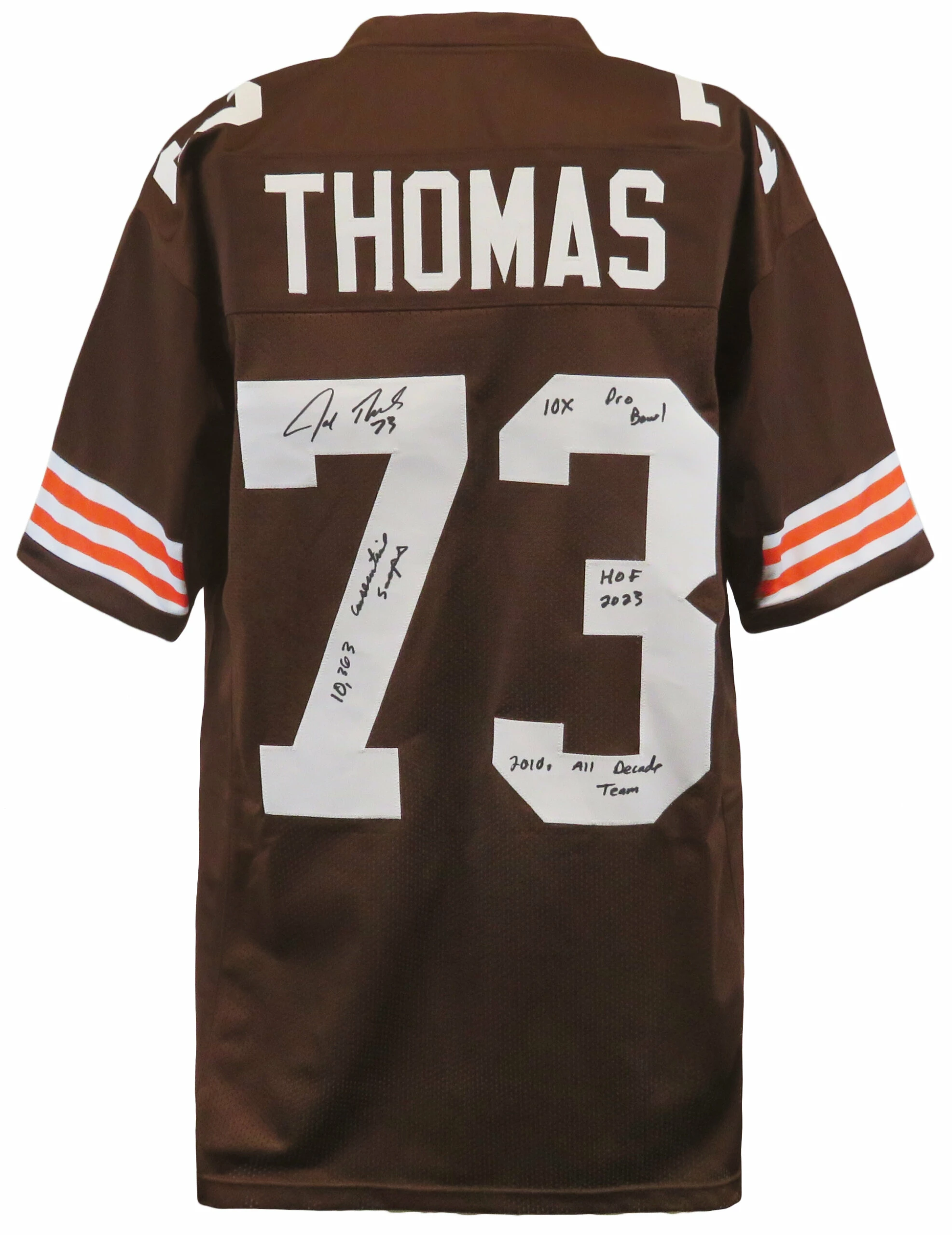 Joe Thomas Signed Brown Custom Football Jersey w/4-Inscriptions