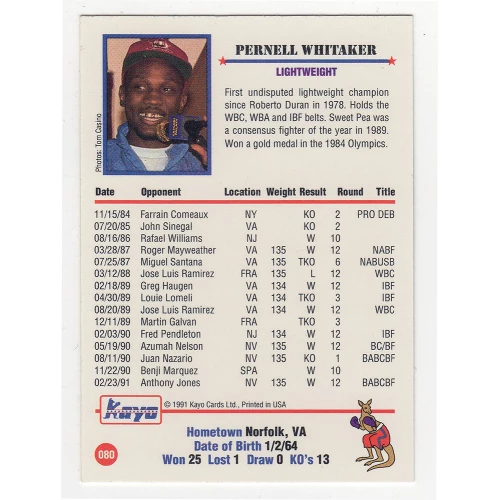 Pernell Whitaker 1991 Kayo Boxing Trading Card #80 (Lot of 17) - Image 2