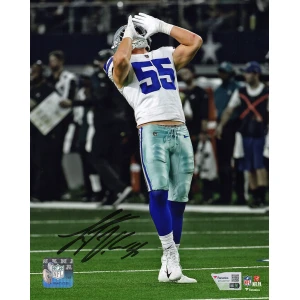 Leighton Vander Esch Signed Dallas Cowboys White Jersey Wolf Call 8x10 Photo - (Fanatics)