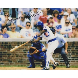 Jerome Walton Signed Cubs White Pinstripe Jersey Swinging Action 8x10 Photo