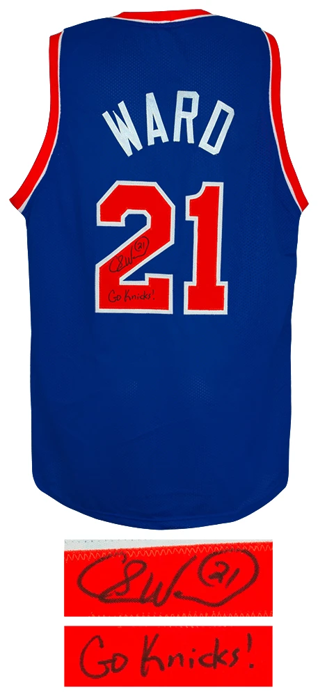 Charlie Ward Signed Blue Throwback Custom Basketball Jersey w/Go Knicks - Image 2