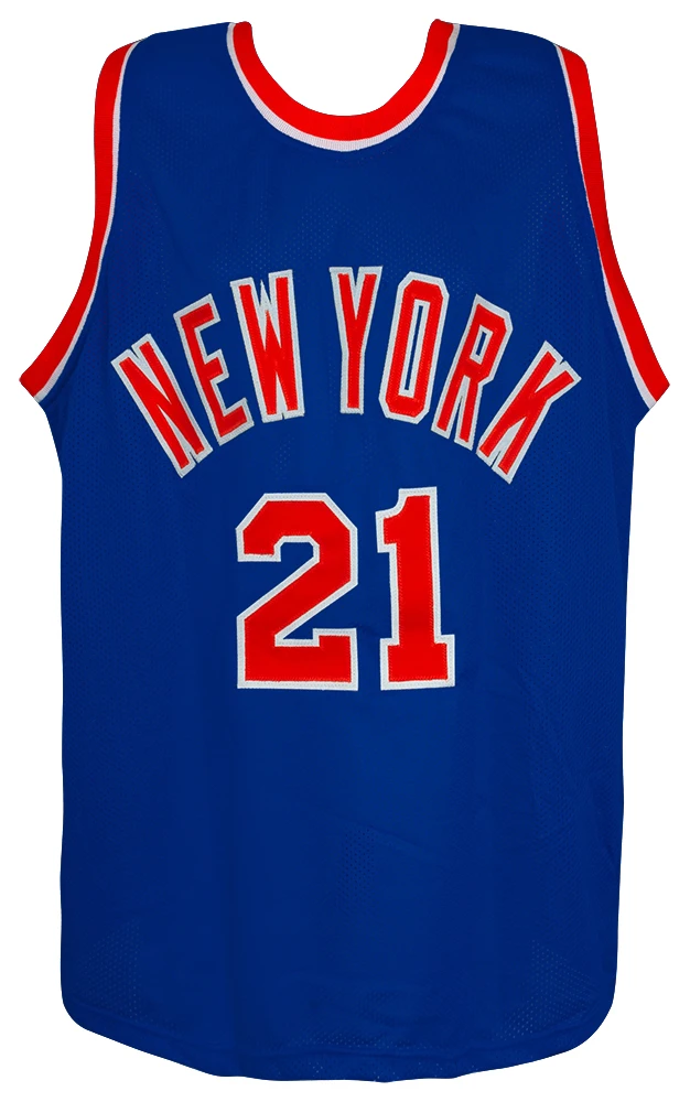 Charlie Ward Signed Blue Throwback Custom Basketball Jersey w/Go Knicks - Image 3