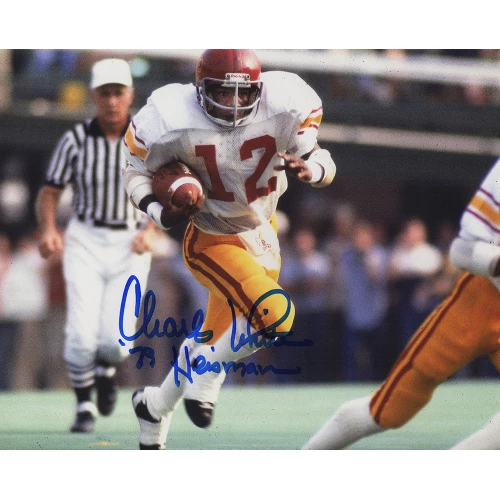 Charles White Signed USC White Jersey Action With Ball 8x10 Photo w/79 Heisman