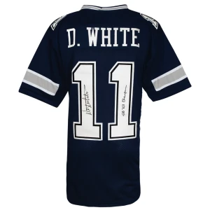 Danny White Signed Navy Custom Football Jersey w/SB XII Champs