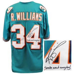 Ricky Williams Signed Teal Custom Jersey w/Smoke Weed Everyday