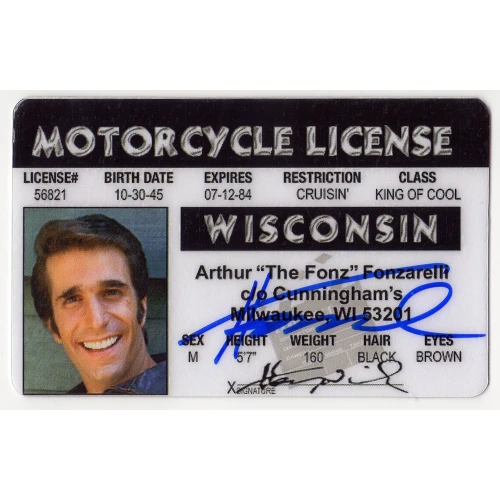 Henry Winkler Signed Happy Days Arthur 'TheFonz' Fonzarelli Wisconsin Motorcycle Drivers License