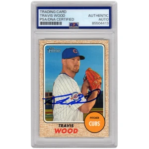 Travis Wood Signed Chicago Cubs 2017 Topps Heritage Baseball Card #395 - (PSA Encapsulated)