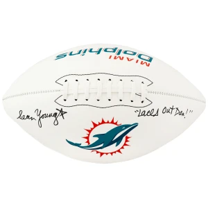 Sean Young Signed Miami Dolphins Franklin White Logo Football w/Laces Out, Dan