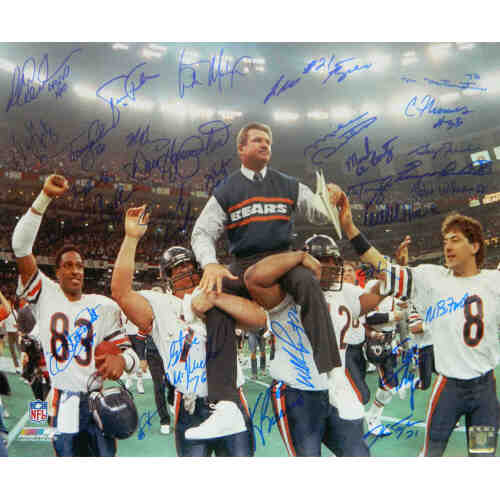 1985 Chicago Bears Team Signed Super Bowl XX Ditka Carried Off Field 16x20 Photo (31 Sigs)
