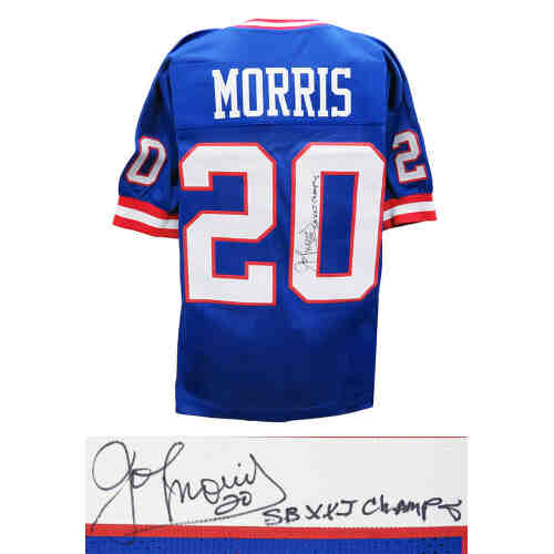 Joe Morris Signed Blue Throwback Custom Football Jersey w/SB XXI Champs