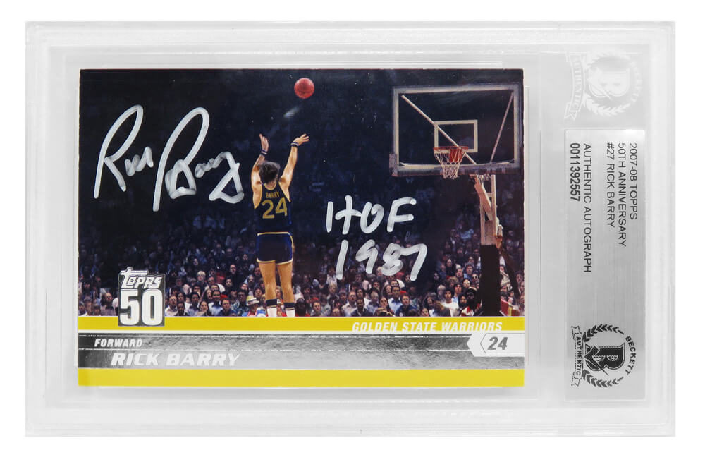 Rick Barry Signed Golden State Warriors 2007-08 Topps 50th Anniversary Basketball Card #27 w/HOF 1987 - (Beckett Encapsulated)