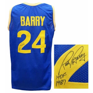 Rick Barry Signed Blue Custom Basketball Jersey w/HOF'87