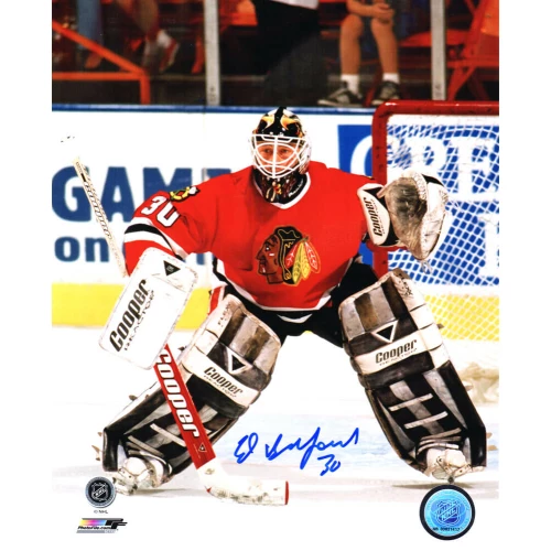 Ed Belfour Signed Chicago Blackhawks Hockey Goalie Action 8x10 Photo