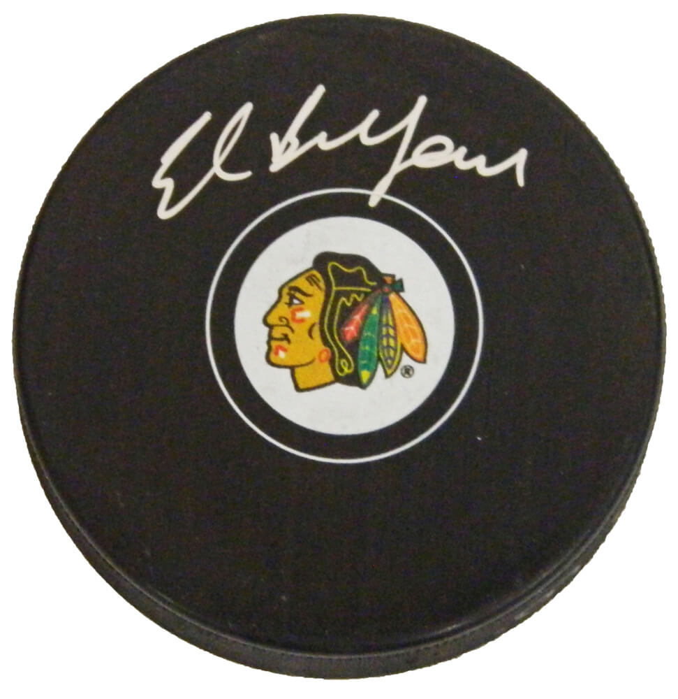 ED BELFOUR Signed Chicago Blackhawks Logo Hockey Puck - SCHWARTZ