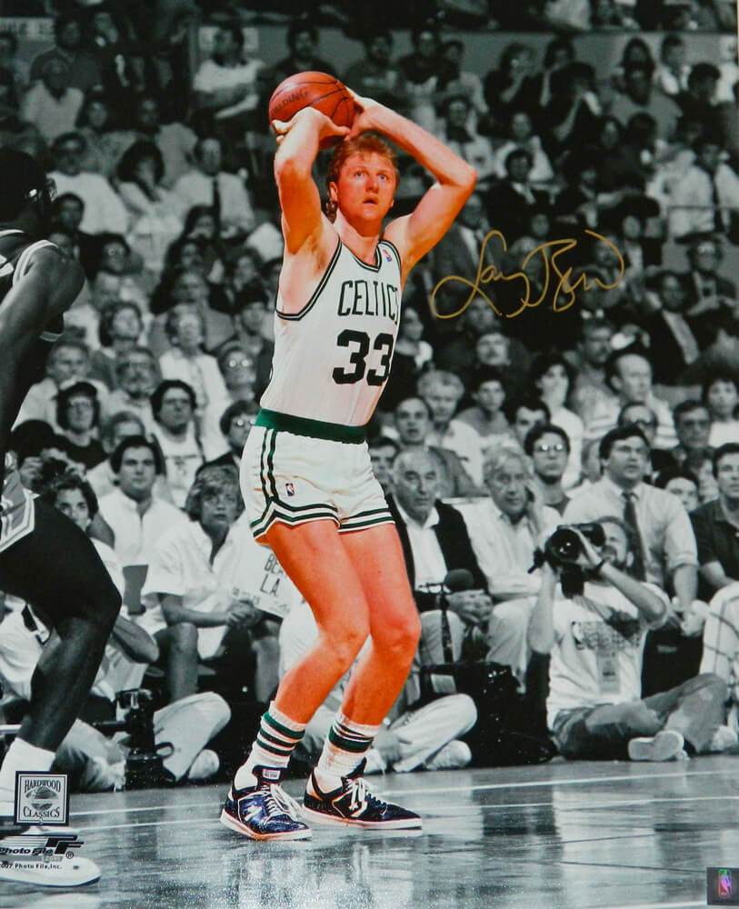 Larry Bird Signed Boston Celtics Unframed 16x20 NBA Photo - Jumpshot Black Back