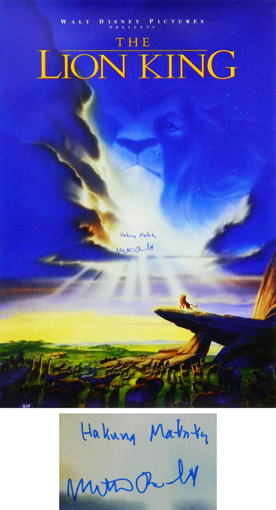 Matthew Broderick Signed The Lion King 27x40 Full Size Movie Poster w/Hakuna Matata