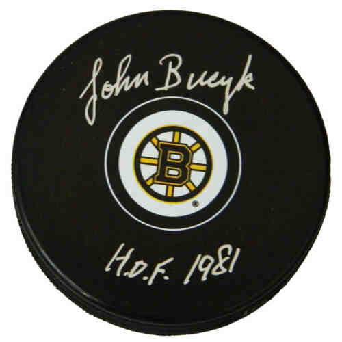 Johnny Bucyk Signed Boston Bruins Logo Hockey Puck w/HOF 1981