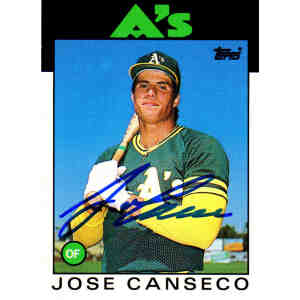 Jose Canseco Signed Oakland A's (Athletics) 1986 Topps Rookie Card #20T