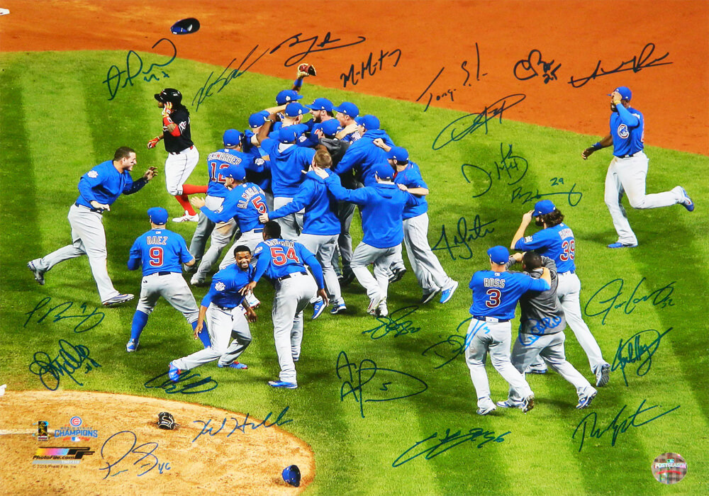 2016 Chicago CUBS TEAM Signed World Series Celebration 16x20 Photo (24  Sigs) -SS