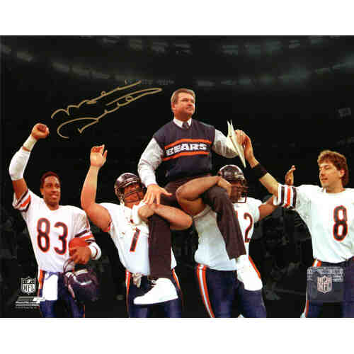 Mike Ditka Signed Chicago Bears Super Bowl XX Carried Off Field Spotlight 8x10 Photo