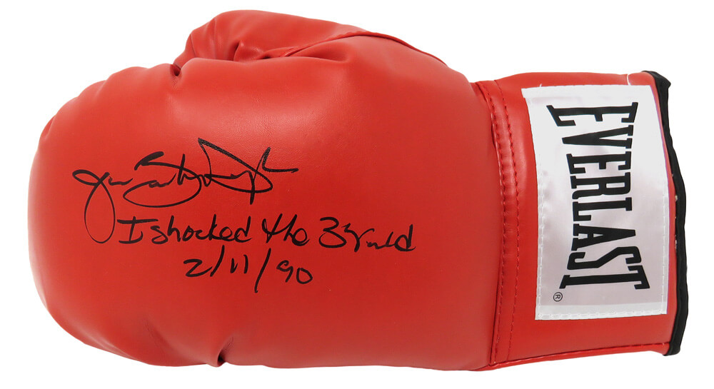 JAMES Buster DOUGLAS Signed Red Boxing Glove w/I Shocked The World 2-11-90 -SS