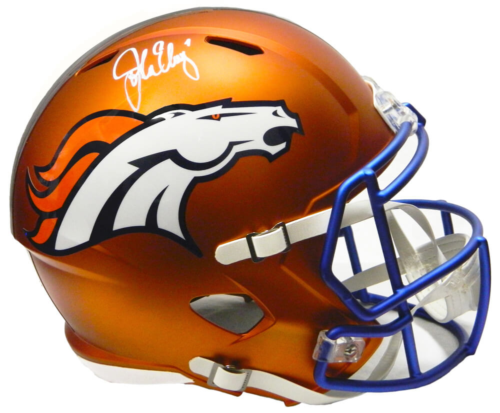 John Elway Signed Denver Broncos Blaze Riddell Full Size Replica Helmet ...