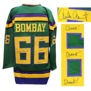 Emilio Estevez Signed Green Custom Hockey Jersey w/Quack, Quack, Quack
