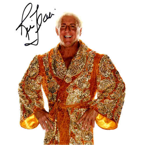 Ric Flair Signed Wrestling Wearing Gold Robe 8x10 Photo