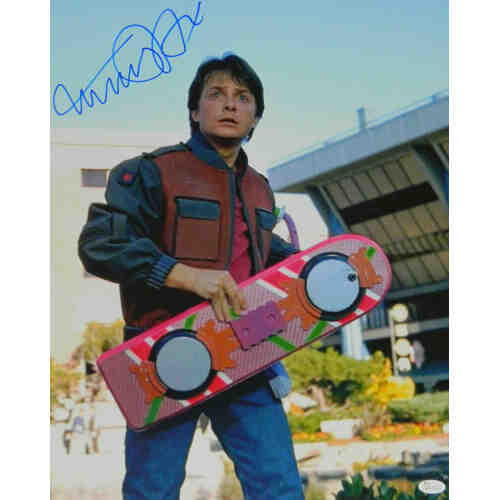 Michael J Fox Signed Back To The Future Part II Holding Hover Board 16x20 Photo