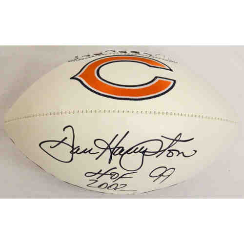 Dan Hampton Signed Bears Logo Football w/HOF 2002