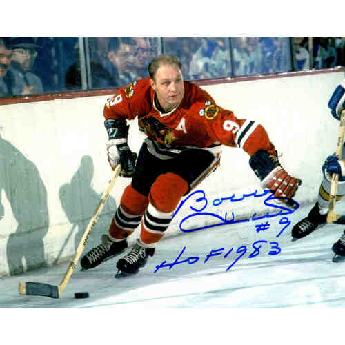 Bobby Hull Signed Chicago Blackhawks Action With Puck 8x10 Photo w/HOF 1983