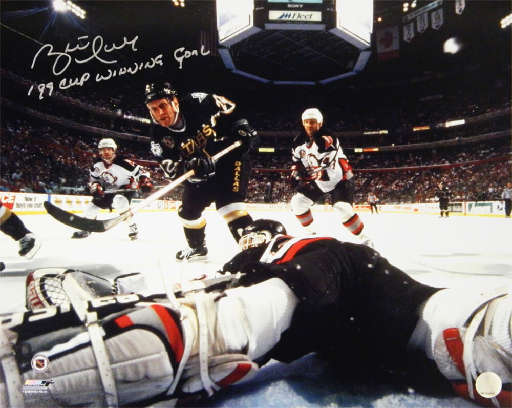 Brett Hull Signed Dallas Stars 1999 Stanley Cup Winning Goal 16x20 Photo w/99 Cup Winning Goal