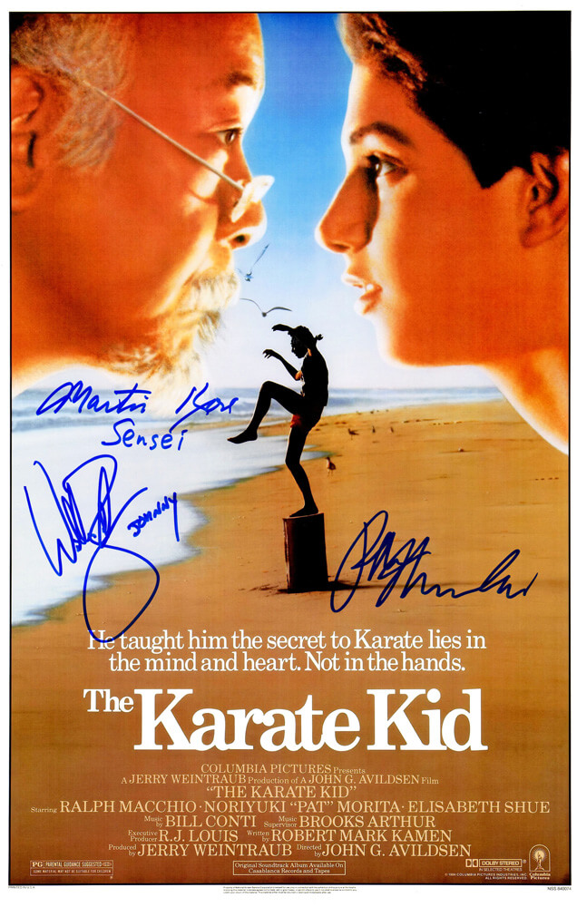 Ralph Macchio, William Zabka & Martin Kove Triple Signed The Karate Kid 11x17 Movie Poster w/Johnny, Sensei