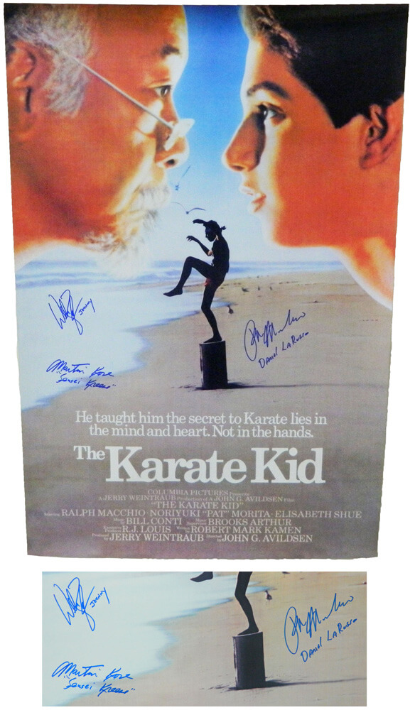 Ralph Macchio, William Zabka & Martin Kove Signed The Karate Kid 27x40 F/S Movie Poster w/Daniel Larusso, Johnny, Sensei Kreese
