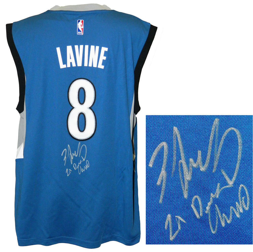 Zach LaVine Signed Minnesota Timberwolves Blue Fanatics Replica Basketball Jersey w/2x Dunk Champ